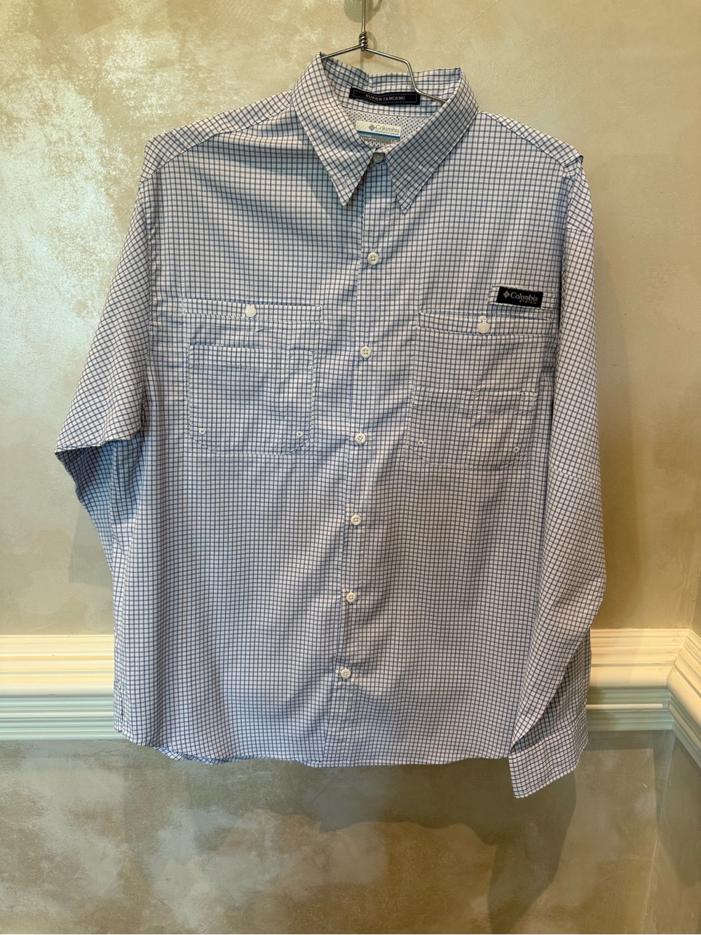 Columbia PFG Men's Blue Check Long-Sleeve Button-Down Shirt